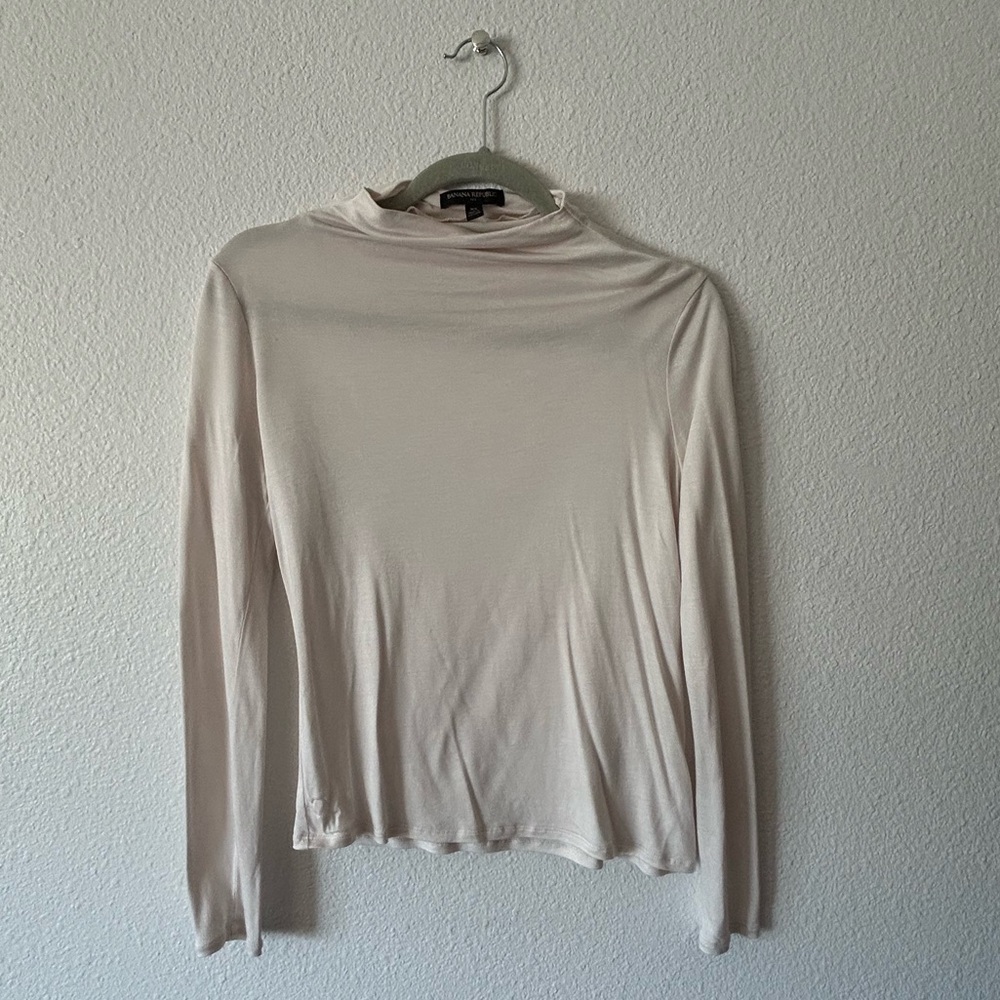 Light Cream Banana Republic Long-Sleeve Turtleneck Blouse